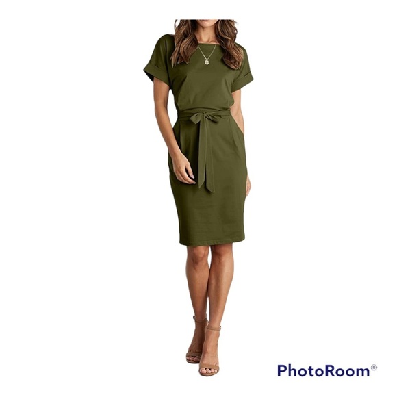 PRETTYGARDEN Dresses & Skirts - PRETTYGARDEN Women's Short Sleeve Crew Basic Solid Tie Waist Shirt Dress Pockets